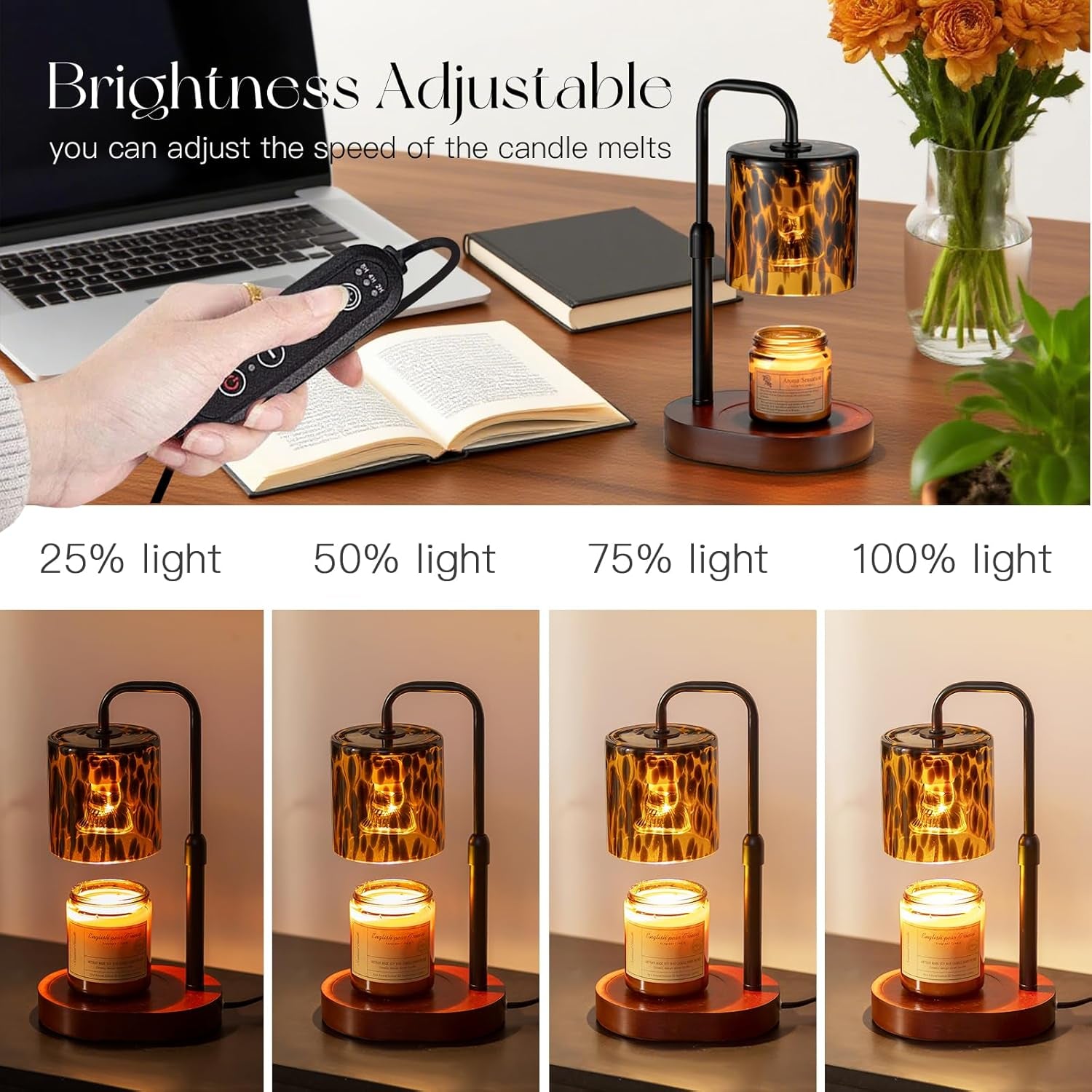 Tortoise Shell Home Decor: Black Candle Warmer Lamp with Timer Vintage Leopard Lamp with 2 Bulbs Height Adjustable Cheetah Heetah Candle Warmer Dimmable Mothers Day Women Gift